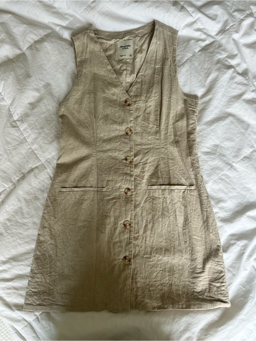 Abercrombie & Fitch Beige Button-Front Sleeveless Mini Dress